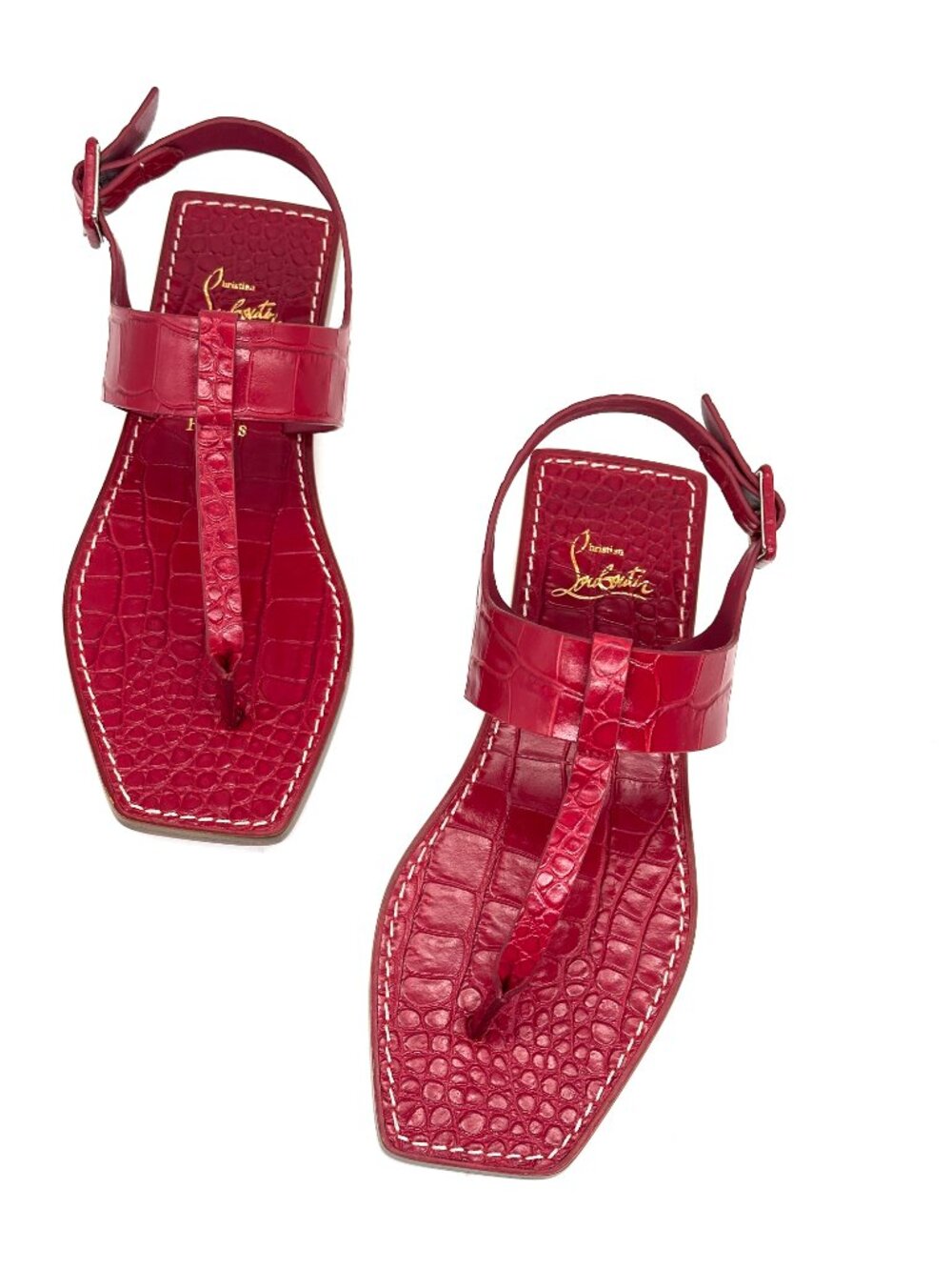 Christian Louboutin CUBONGO Croc Leather Flat Thong T Strap Sandals Shoes